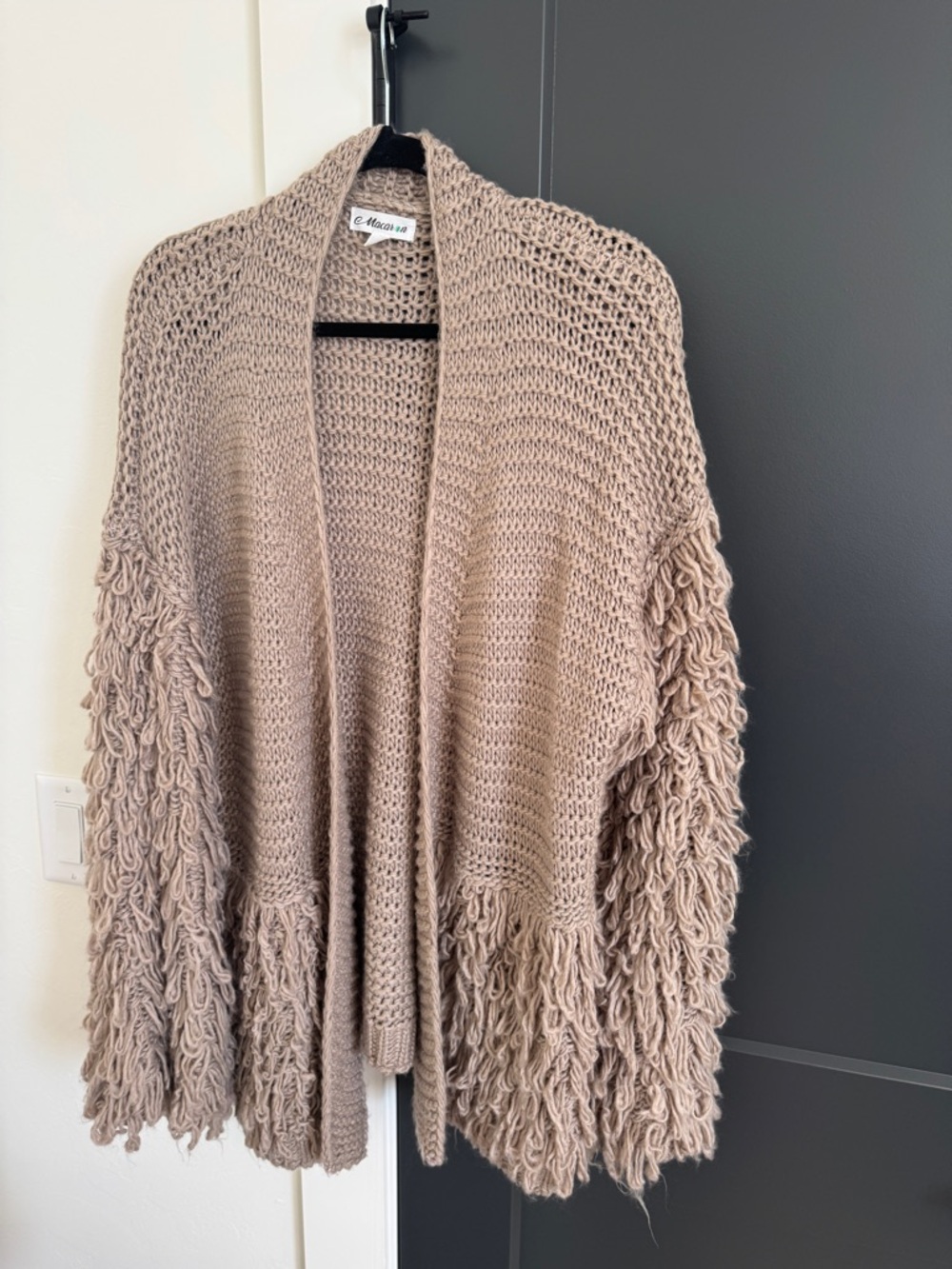 MACARON Taupe Shag Sleeve Open-Front Cardigan
